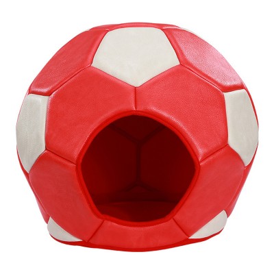 Portable PU Leather Soccer Football Shaped Pet Dog House For Small Animals And Kitten